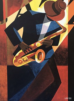 Jazzmuzikant saxofoon 60 x 80 cm.  € 125,00