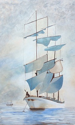 Zeilboot. 75 x 115 cm.  € 200,00